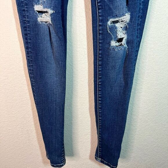 American Eagle Womens Blue Denim Jeans Super Stretch Skinny Distressed‎ Size 0R - Picture 3 of 7